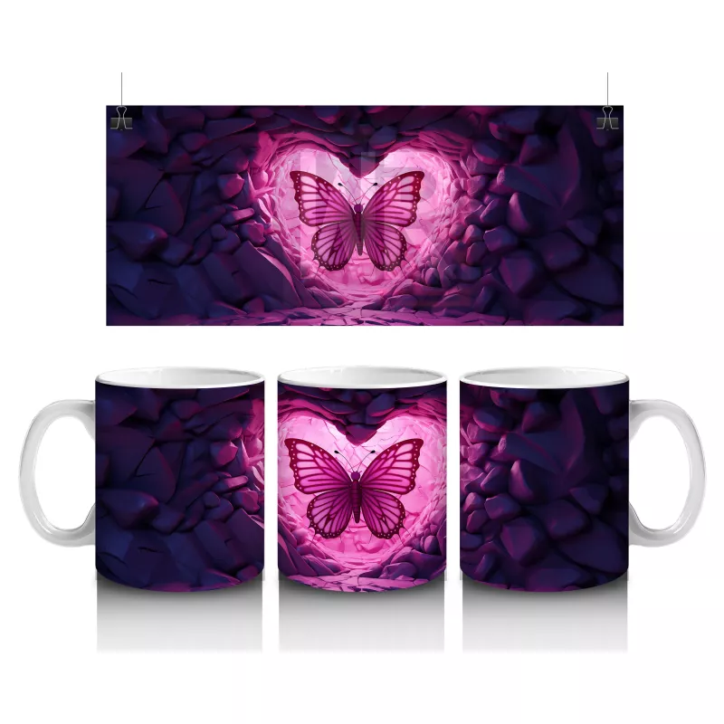 Mor Kristaller Arasında Parlayan Kelebek – Baskılı Kahve Kupası