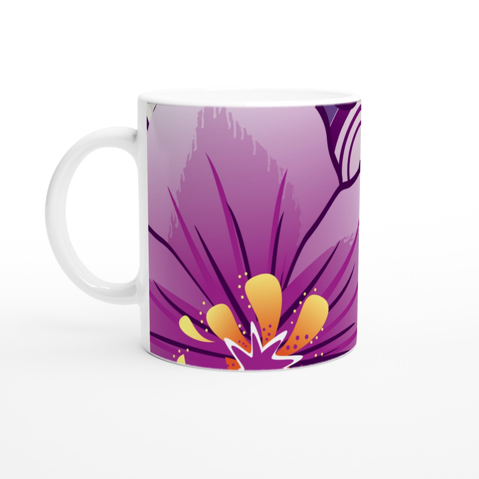 Mor & Turuncu Soyut Çiçek Desenli Kupa Bardak