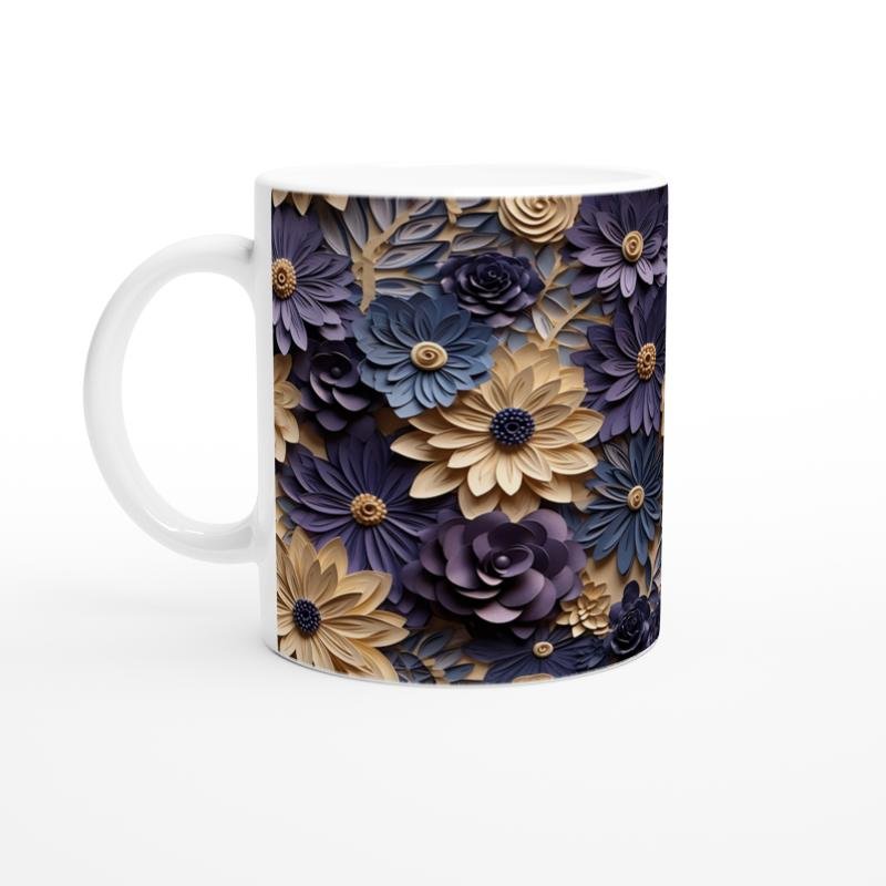 Mor ve Bej Katmanlı Çiçek Desenli Kupa Bardak