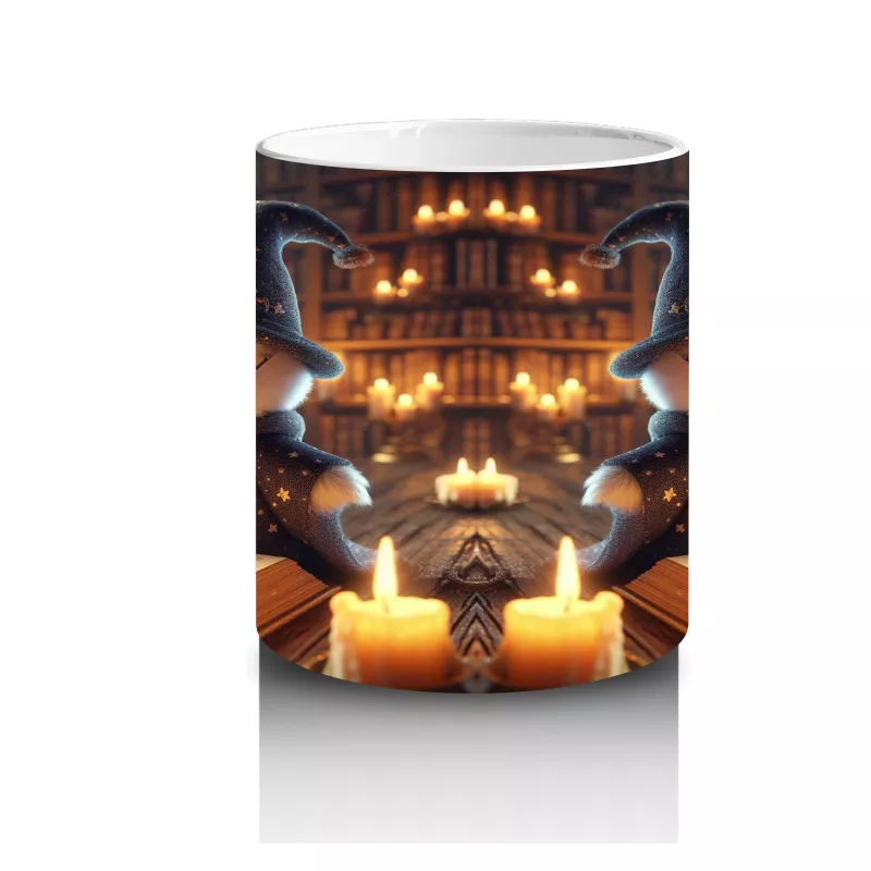 Mum Işığı ve Büyü Kitaplarıyla Gotik Cadı Masası Temalı Cadılar Bayramı Baskılı Kupa Bardak - 3