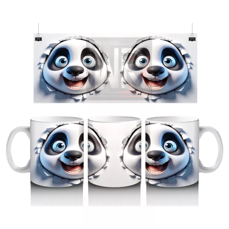 Mutlu İfade ile Bakan Panda Yüzleri – Baskılı Kahve Kupası