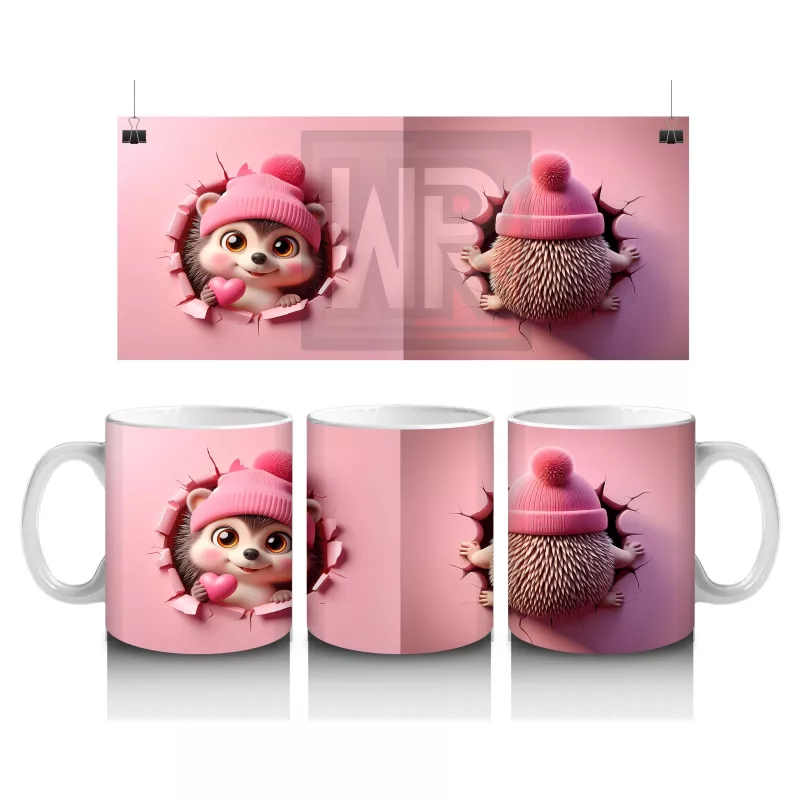 Mutlu İfade ile Bakan Tatlı Kirpi Kız Maskot – Baskılı Kahve Kupası