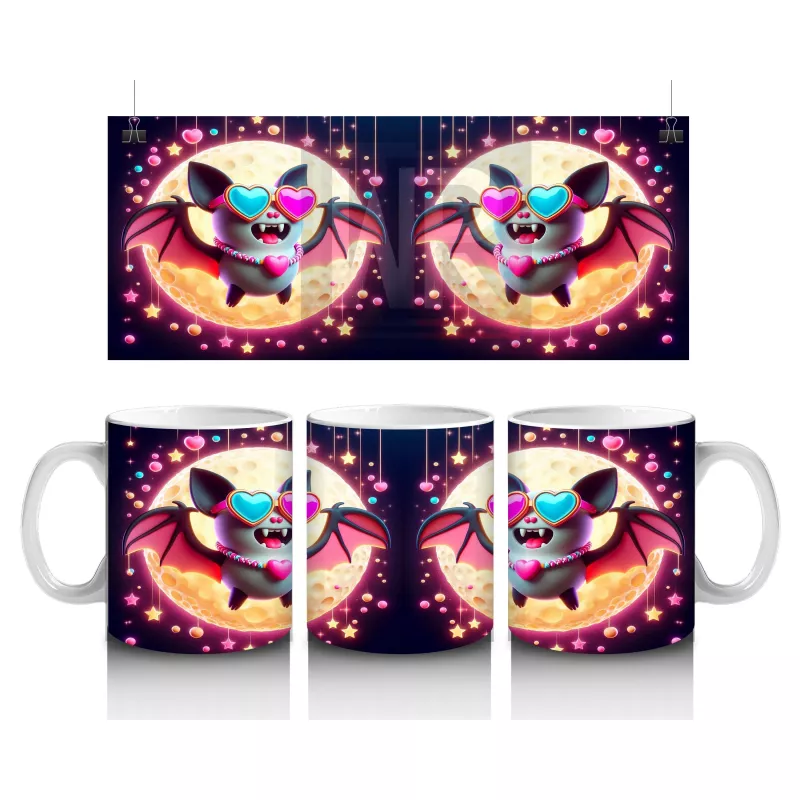 Neon Aydınlatmalı Renkli Yarasalar Figürlü Eğlenceli Cadılar Bayramı Baskılı Kupa Bardak