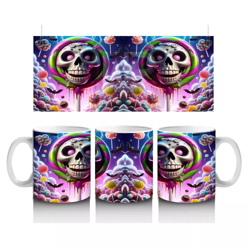 Neon Gözlü Maskeli Canavar Figürlü Renkli Cadılar Bayramı Baskılı Kupa Bardak