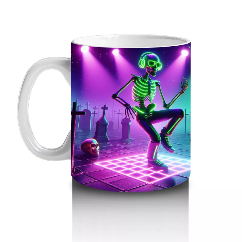 Neon Işıklar Altında Dans Eden Cadılar Figürlü Eğlenceli Cadılar Bayramı Baskılı Kupa - 2