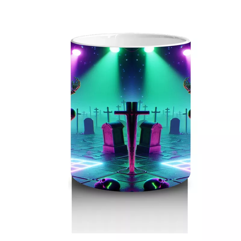 Neon Işıklar Altında Dans Eden Cadılar Figürlü Eğlenceli Cadılar Bayramı Baskılı Kupa - 3