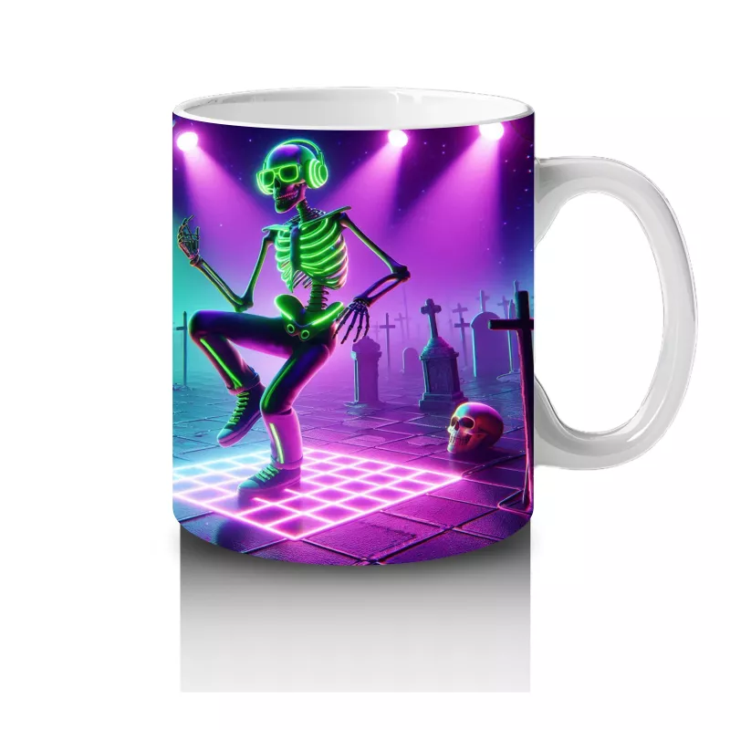 Neon Işıklar Altında Dans Eden Cadılar Figürlü Eğlenceli Cadılar Bayramı Baskılı Kupa - 4