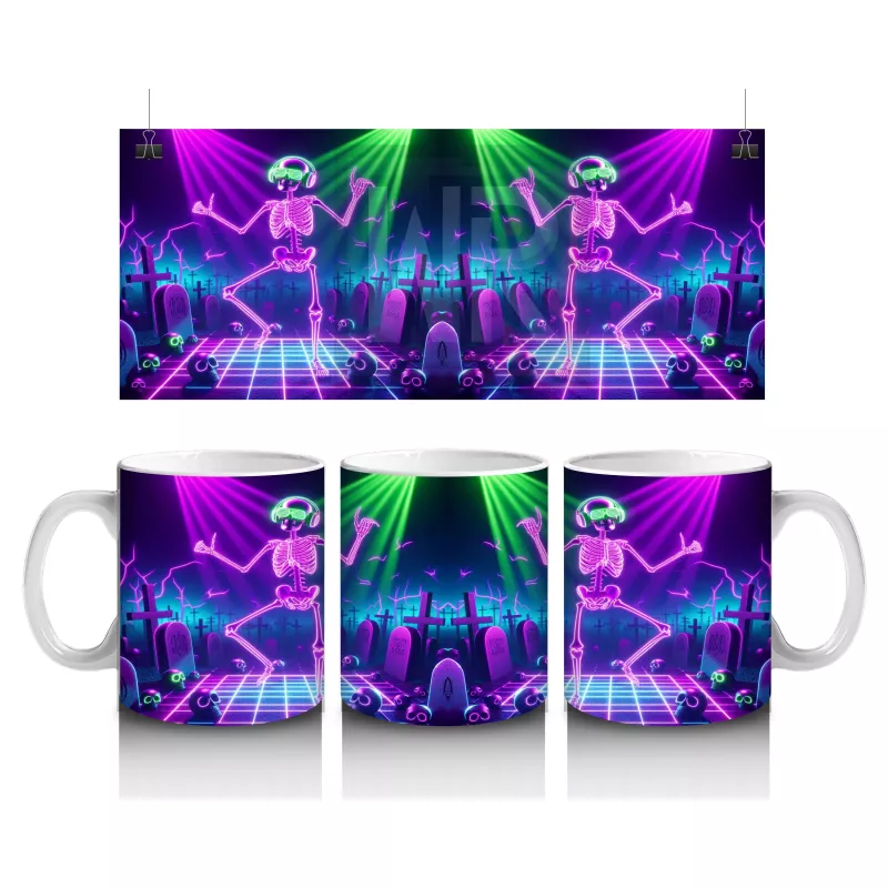 Neon Işıklarla Aydınlatılmış Dans Eden Canavar Figürlü Cadılar Bayramı Baskılı Kupa