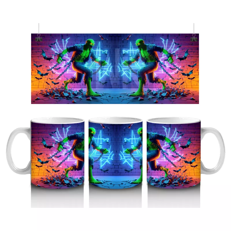 Neon Işıklarla Dans Eden Canavar Figürlü Eğlenceli Cadılar Bayramı Baskılı Kupa Bardak