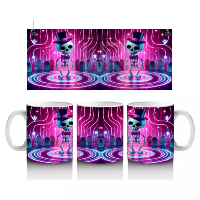 Neon Işıklarla Dans Eden Canavar Figürlü Renkli Cadılar Bayramı Baskılı Kupa