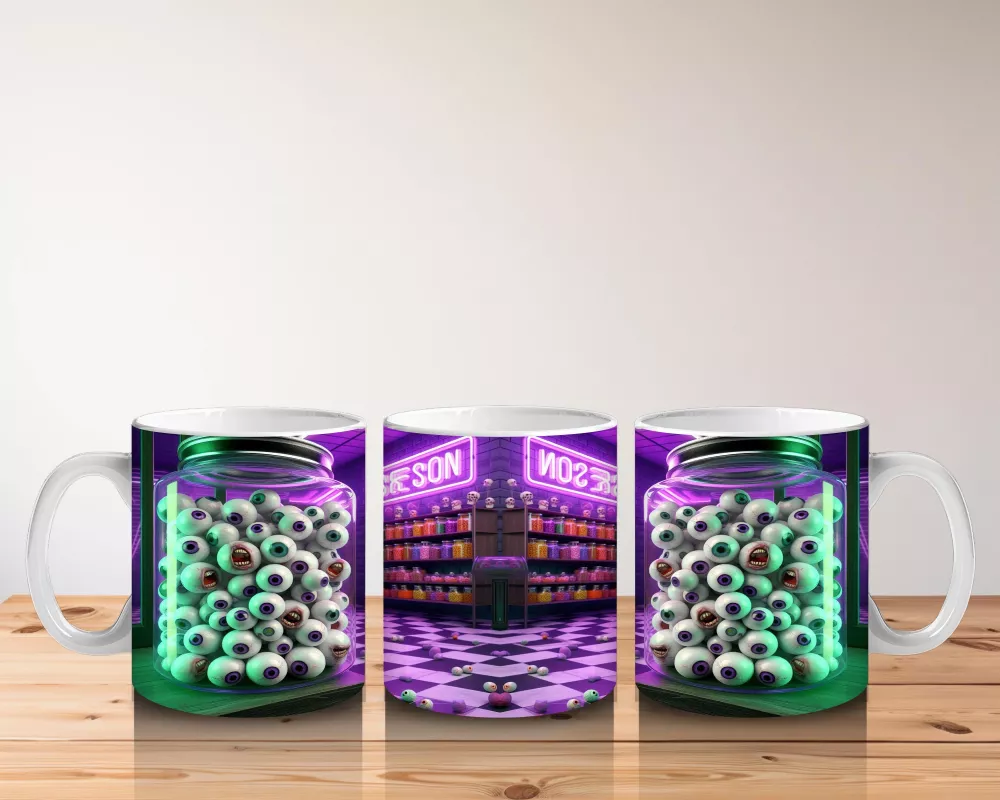 Neon Işıklarla Süslenmiş Parti Cadısı Temalı Renkli Cadılar Bayramı Baskılı Kupa - 5