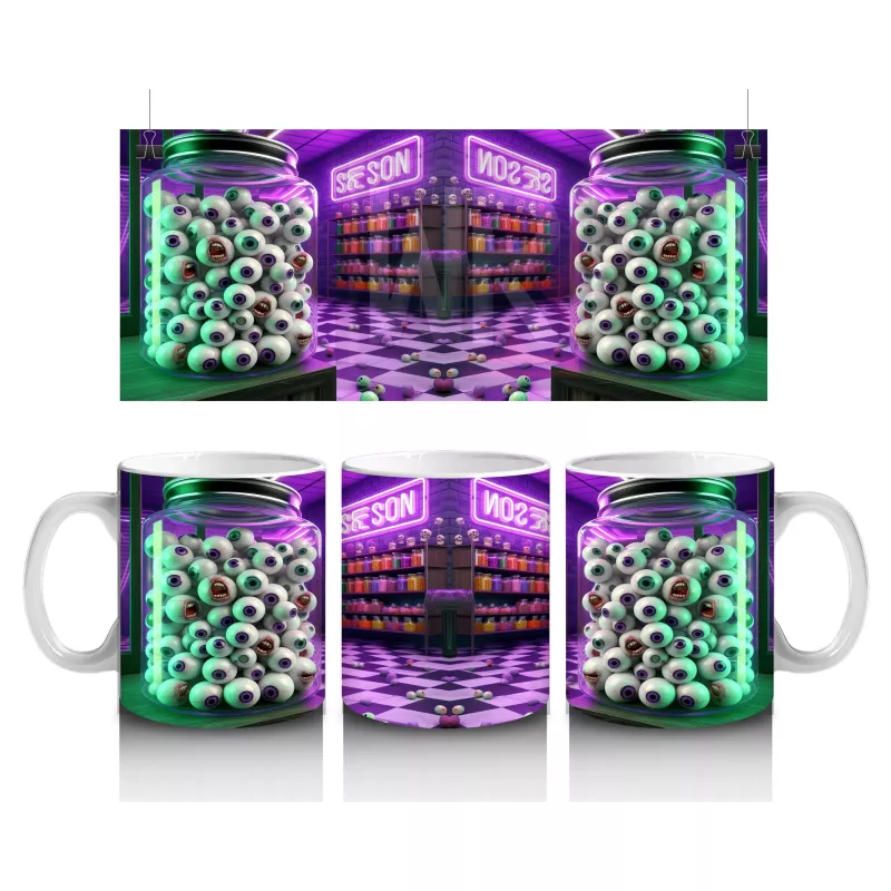 Neon Işıklarla Süslenmiş Parti Cadısı Temalı Renkli Cadılar Bayramı Baskılı Kupa