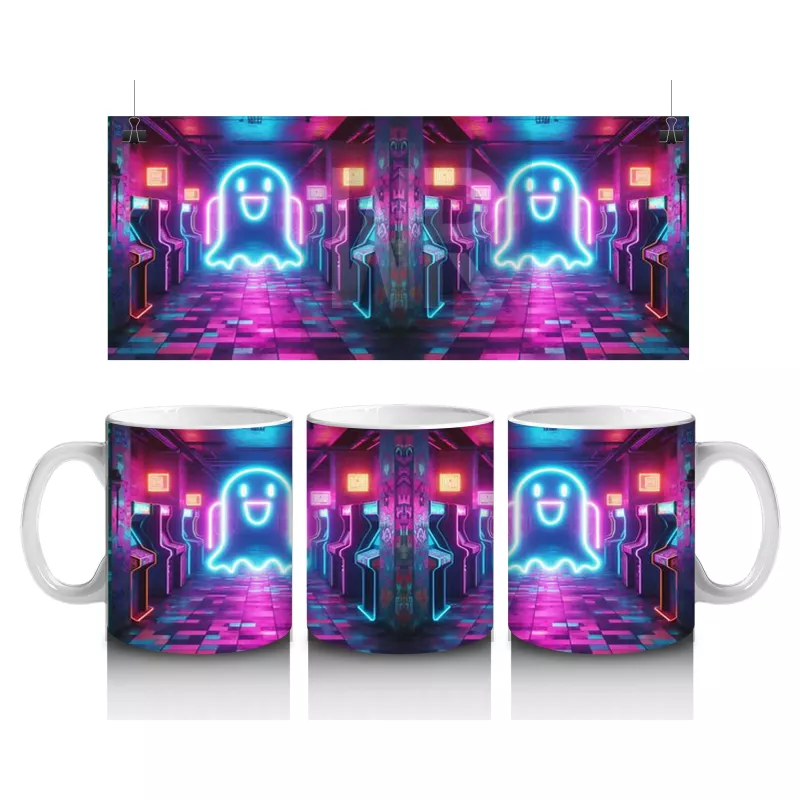 Neon Işıklı Gotik Şato Girişi Figürlü Renkli Cadılar Bayramı Baskılı Kupa Bardak