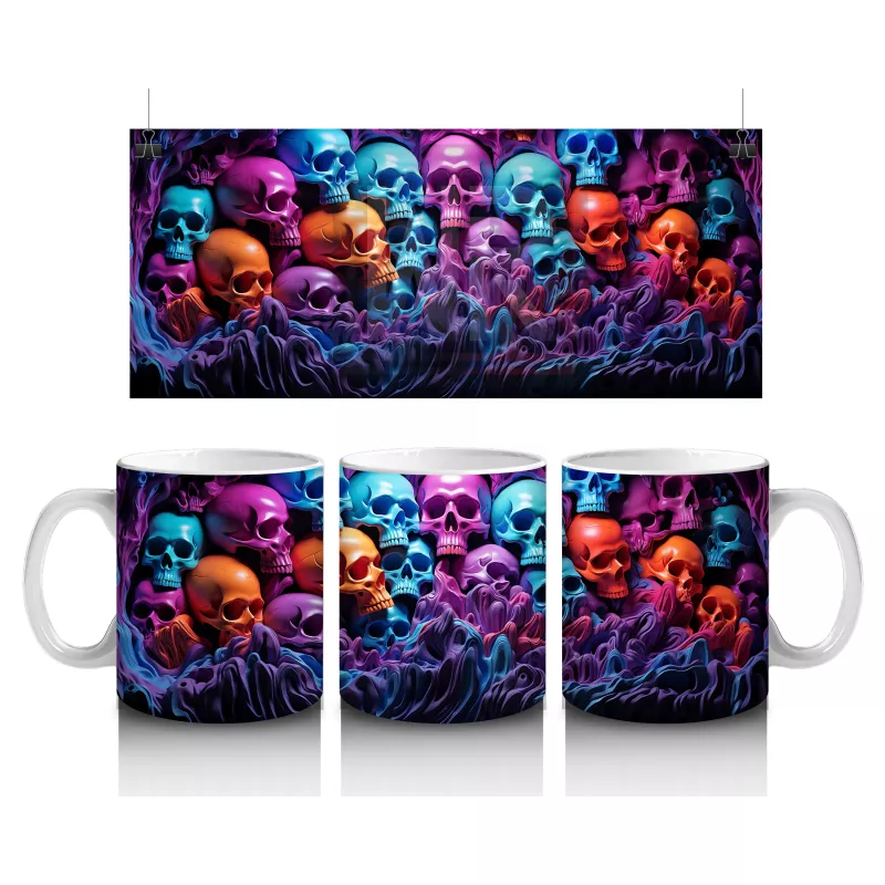 Neon Işıklı Kafatası Duvarı – Hediyelik Kahve Kupası