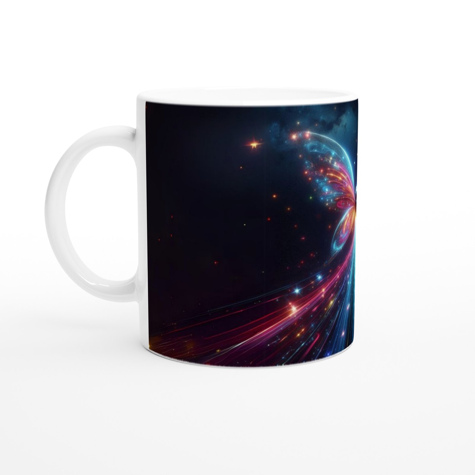 Neon Işıklı Uzay Kelebeği Baskılı Kupa Bardak - 2