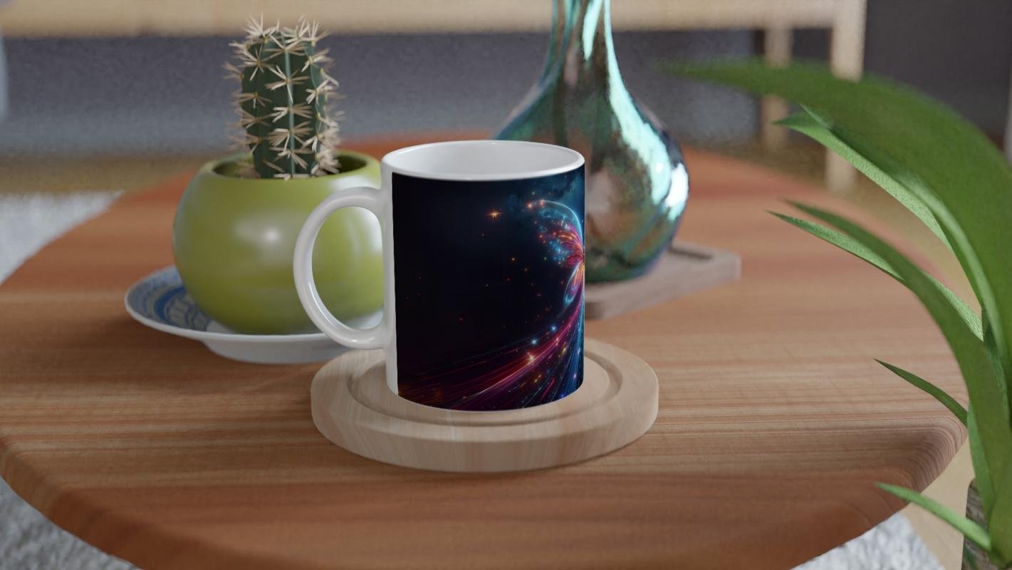 Neon Işıklı Uzay Kelebeği Baskılı Kupa Bardak - 4