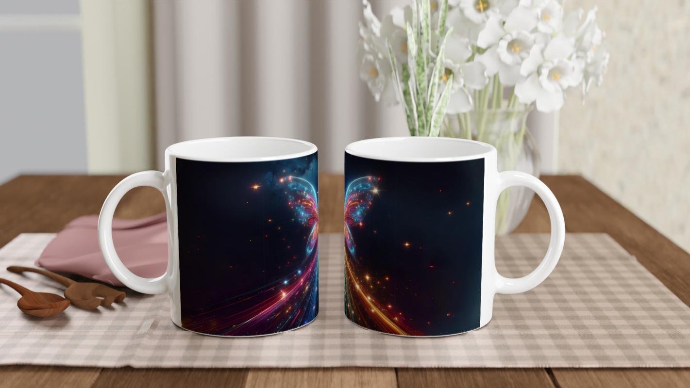 Neon Işıklı Uzay Kelebeği Baskılı Kupa Bardak - 5