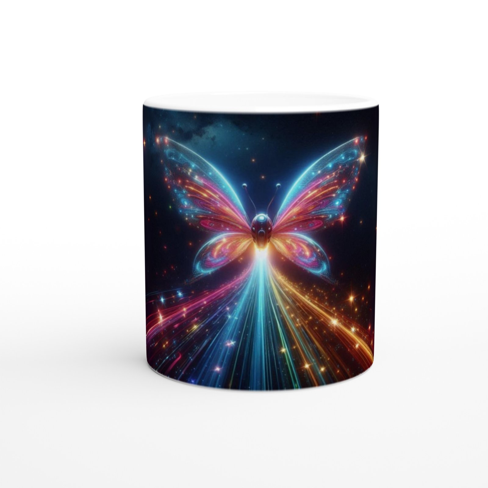 Neon Işıklı Uzay Kelebeği Baskılı Kupa Bardak