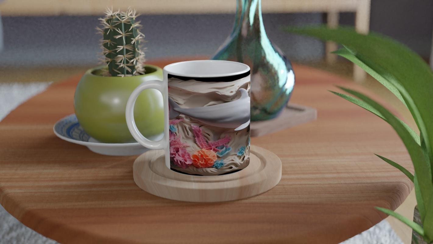 Neon Mercanlar ve Sevimli Yunus Temalı Su Altı Kupa Bardak - 4