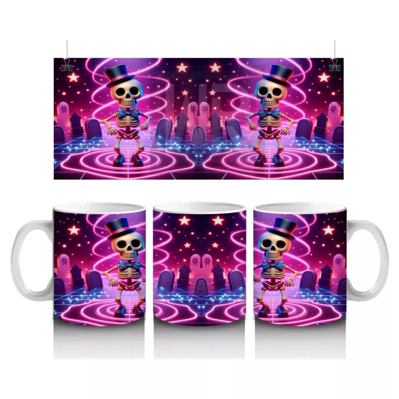 Neon Renkli Gotik Cadı Kedi Desenli Cadılar Bayramı Baskılı Kupa Bardak