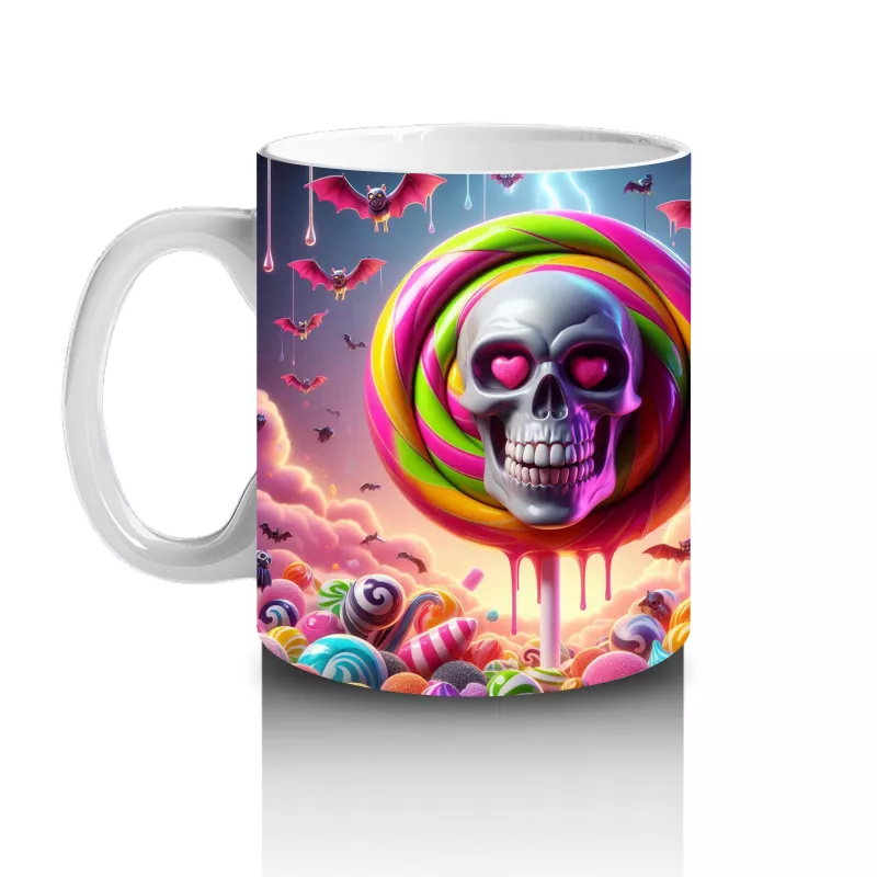 Neon Renkli Hayalet Figürlü Renkli Halka İçinde Cadılar Bayramı Baskılı Kupa Bardak - 2