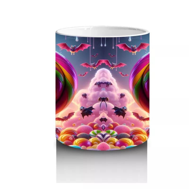 Neon Renkli Hayalet Figürlü Renkli Halka İçinde Cadılar Bayramı Baskılı Kupa Bardak - 3