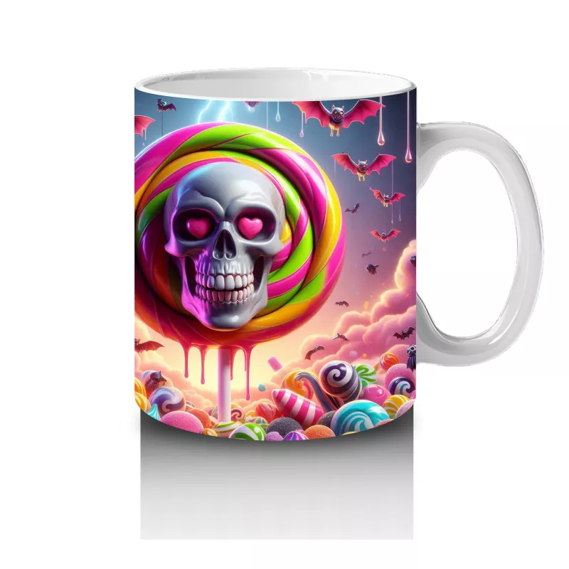 Neon Renkli Hayalet Figürlü Renkli Halka İçinde Cadılar Bayramı Baskılı Kupa Bardak - 4