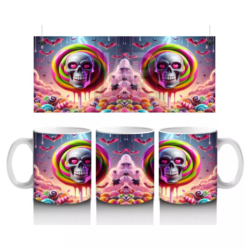 Neon Renkli Hayalet Figürlü Renkli Halka İçinde Cadılar Bayramı Baskılı Kupa Bardak