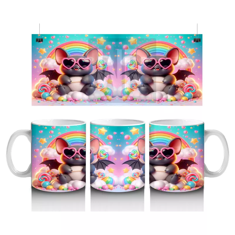 Neon Renkli Tatlı Canavarlar Figürlü Eğlenceli Cadılar Bayramı Baskılı Kupa Bardak