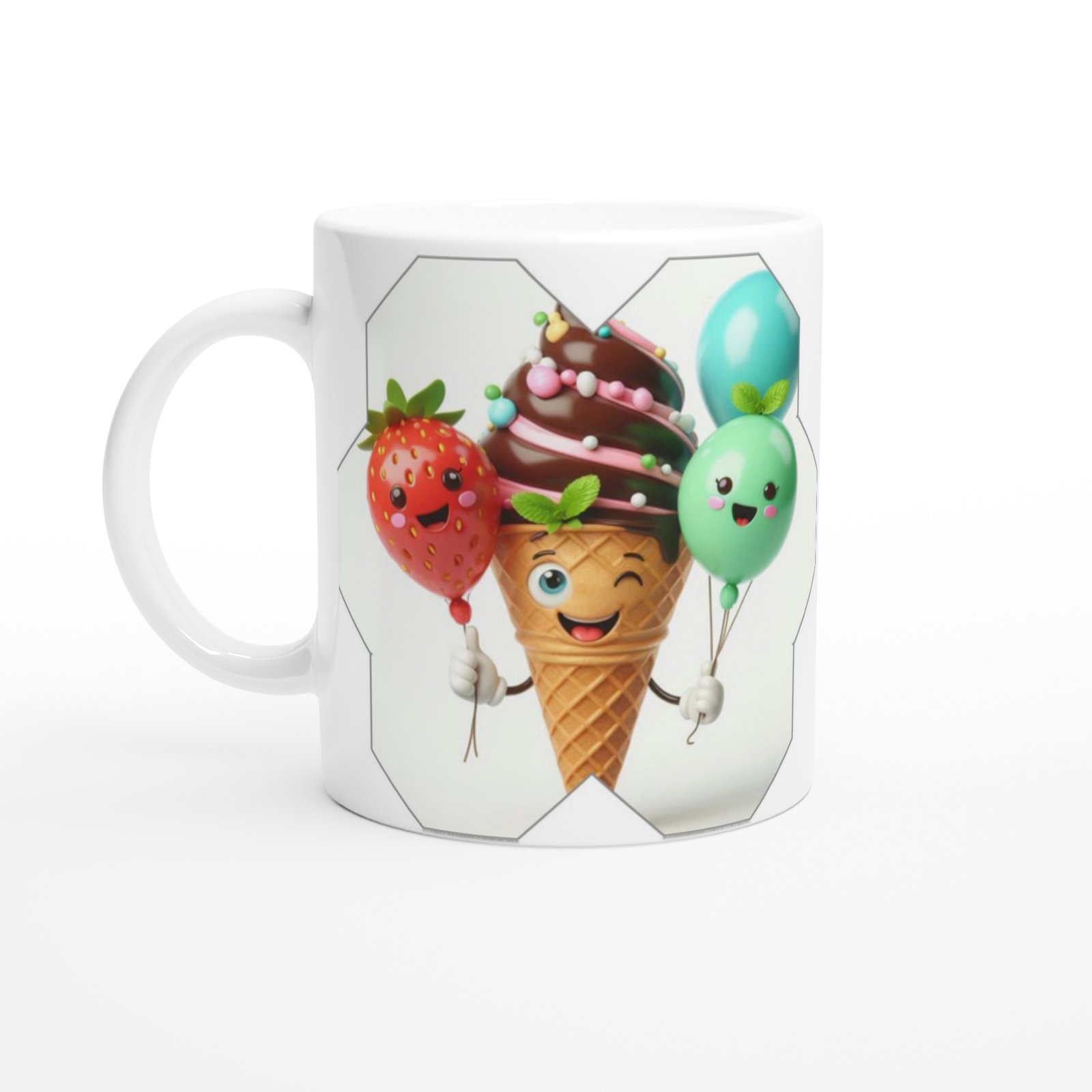 Neşeli Dondurma ve Balonlar Temalı Çocuklara Özel Baskılı Kupa Bardak