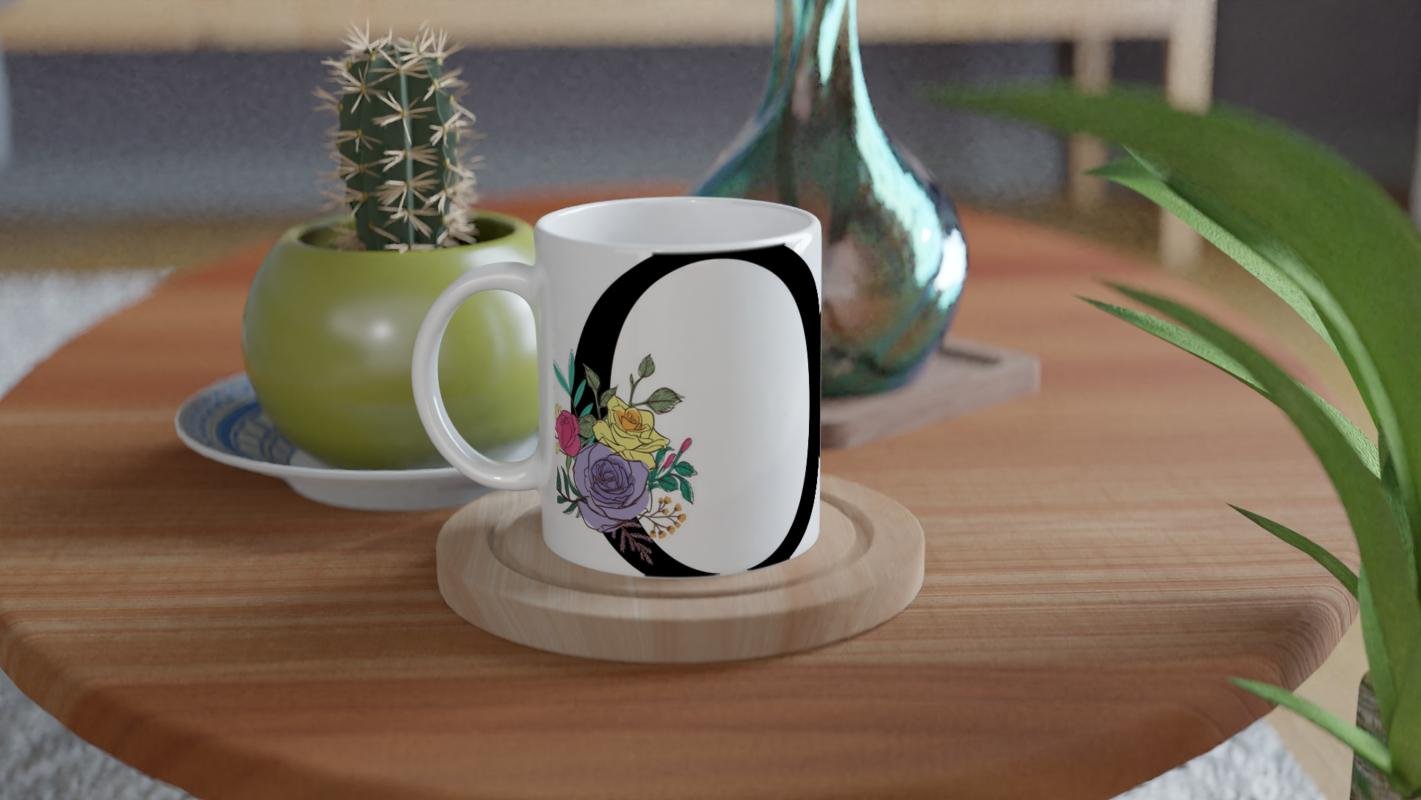 O Harfi Çiçek Süslemeli Harfli Kupa Bardak - 4