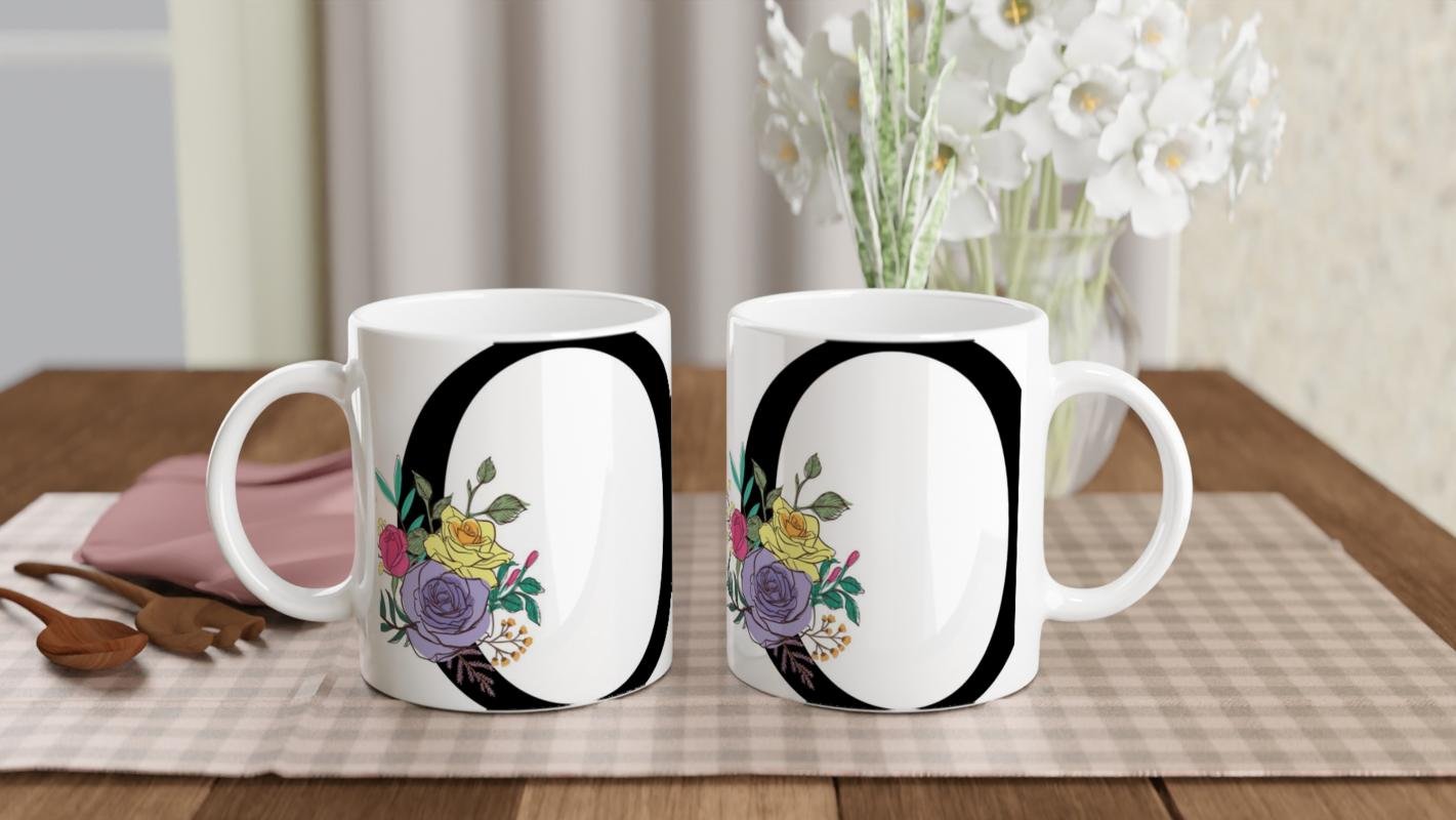 O Harfi Çiçek Süslemeli Harfli Kupa Bardak - 5