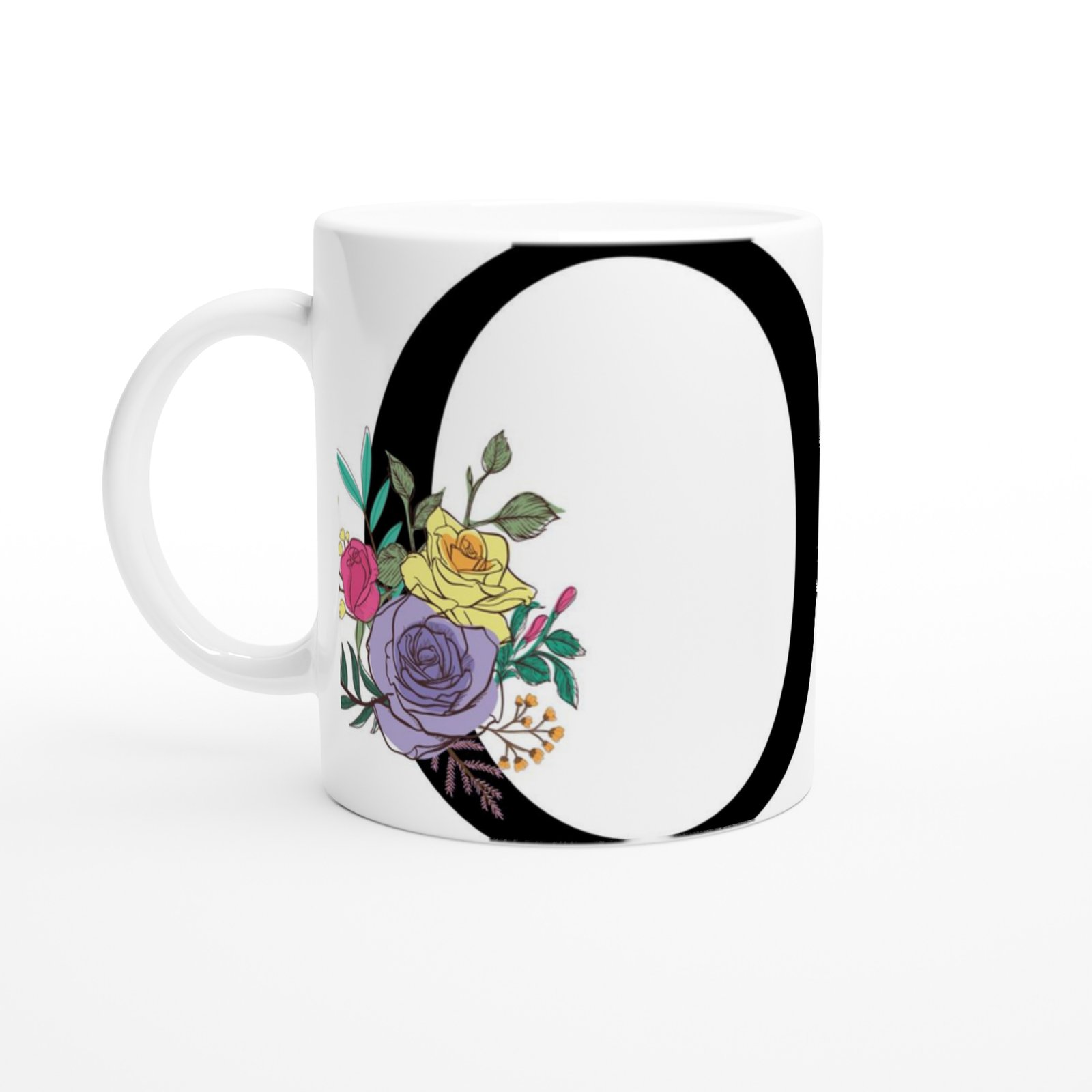 O Harfi Çiçek Süslemeli Harfli Kupa Bardak