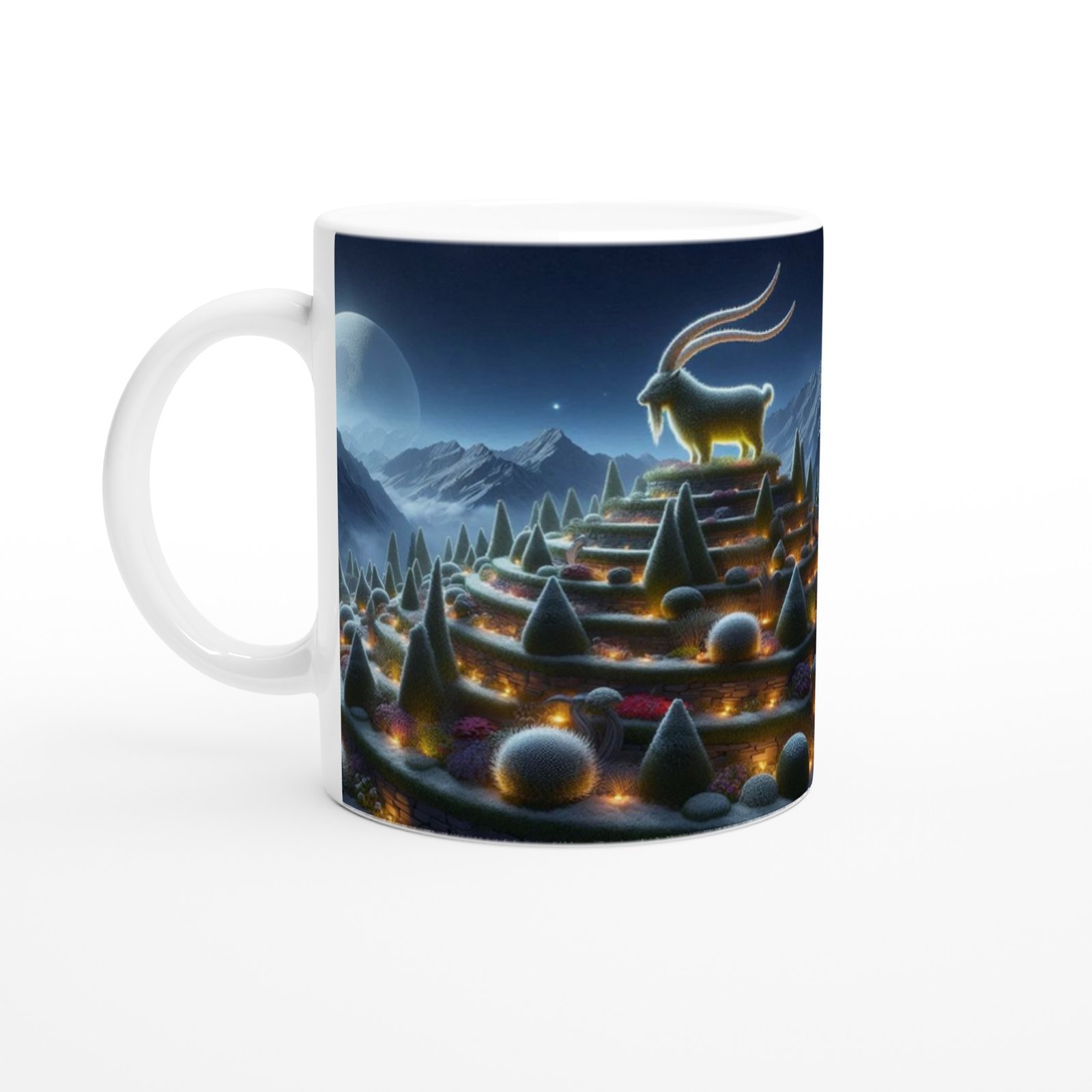 Oğlak Burcu Baskılı Kahve Kupası - Ay ışığında Zodyak Bahçesi Vs2