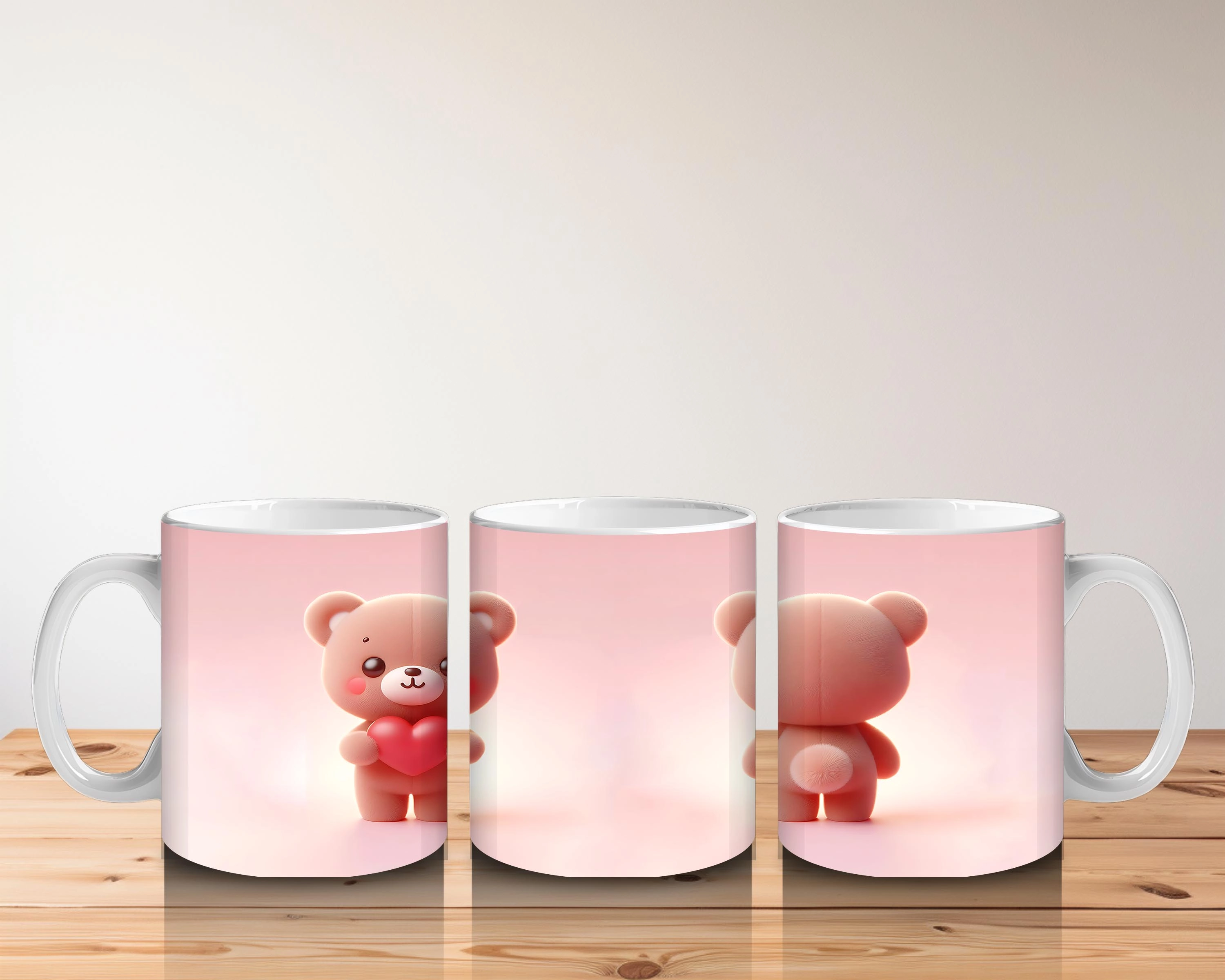 Ön ve Arka Yüzüyle Pembe Ayıcık Çifti – Baskılı Kahve Kupası - 5