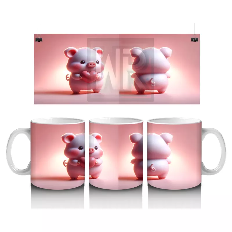 Ön ve Arka Yüzüyle Pembe Ayıcık Maskot – Baskılı Kupa Bardak