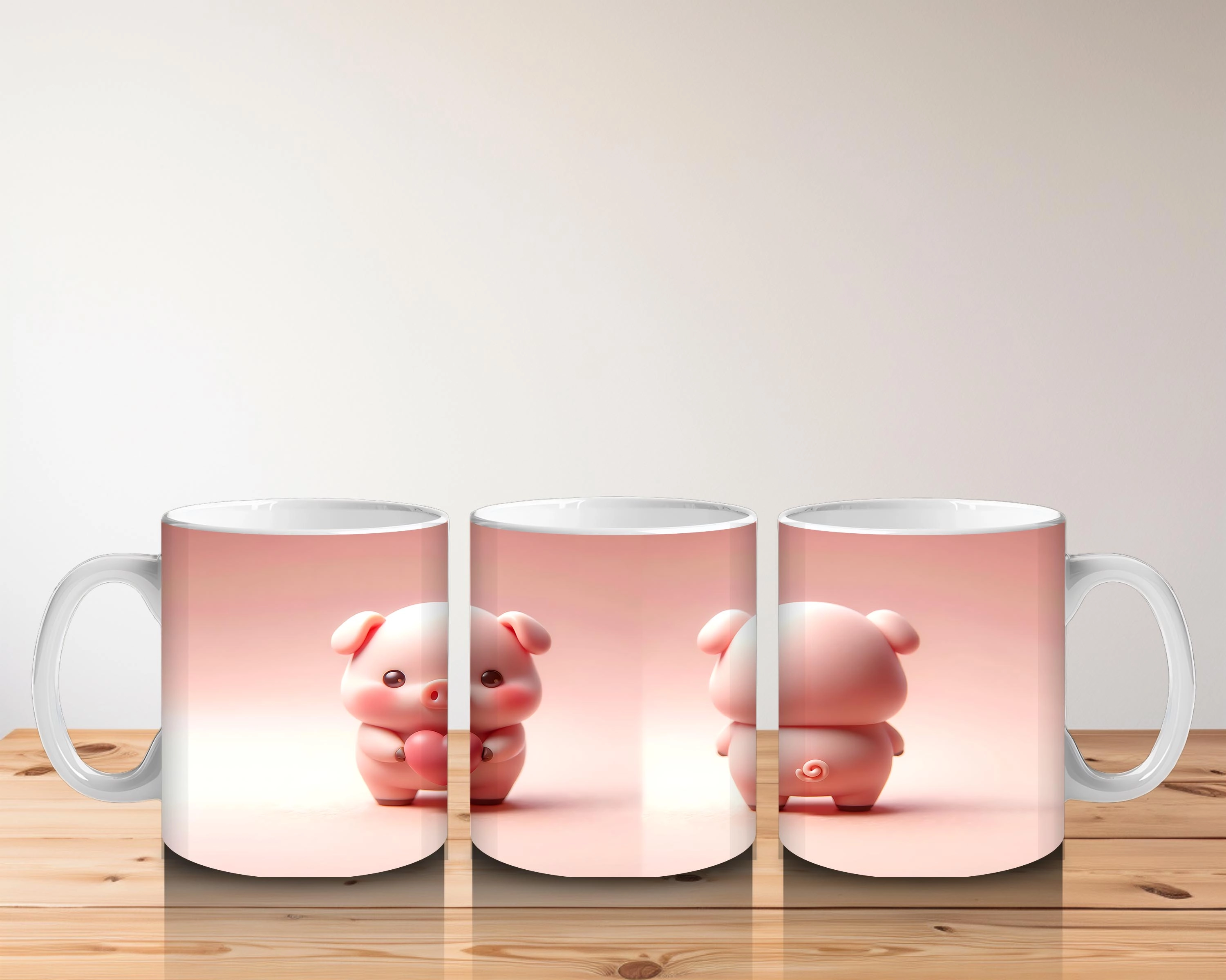 Ön ve Arka Yüzüyle Sevimli Domuz Maskotlar – Baskılı Kahve Kupası - 5