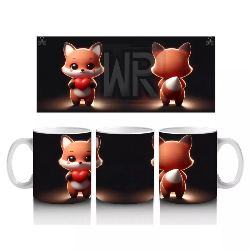Ön ve Arka Yüzüyle Sevimli Tilki Karakteri – Baskılı Kahve Kupası