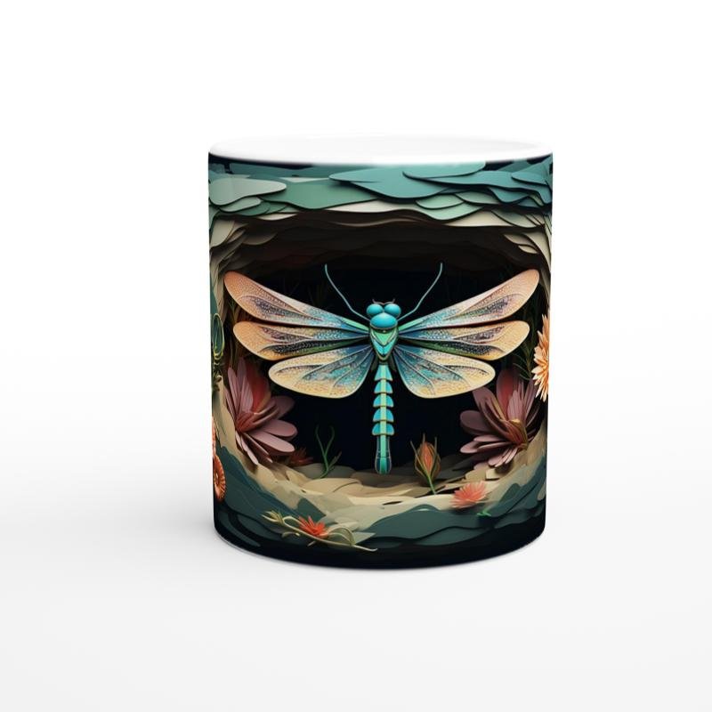 Orman Çiçekleri Arasında Turkuaz Yusufçuk Temalı Baskılı Kupa Bardak