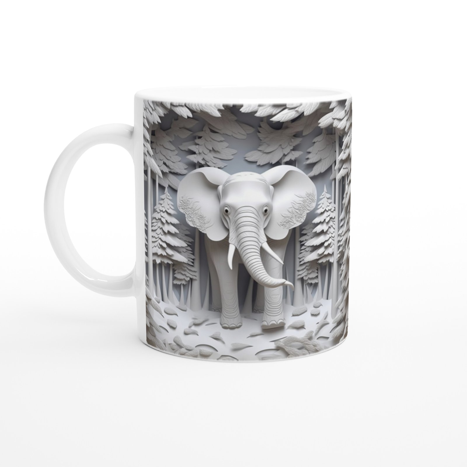 Ormanda Beliren Fil Silueti Temalı Baskılı Kupa Bardak