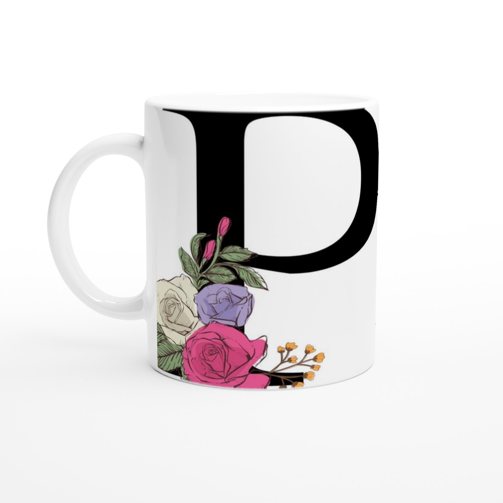 P Harfi Çiçek Süslemeli Harfli Kupa Bardak