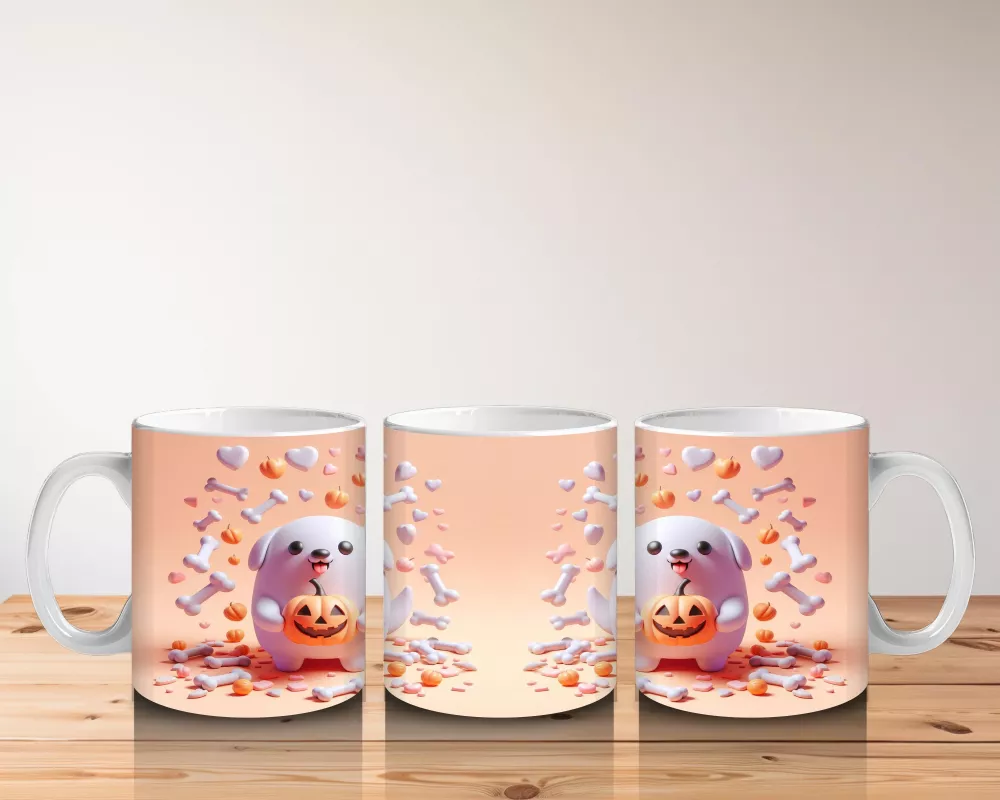 Pamuk Şeker Desenli Sevimli Cadı Figürlü Renkli Cadılar Bayramı Baskılı Kupa Bardak - 5