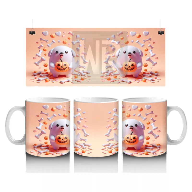 Pamuk Şeker Desenli Sevimli Cadı Figürlü Renkli Cadılar Bayramı Baskılı Kupa Bardak