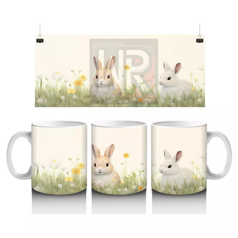 Papatya Tarlasında İkiz Tavşanlar – Bahar Temalı Kupa Bardak