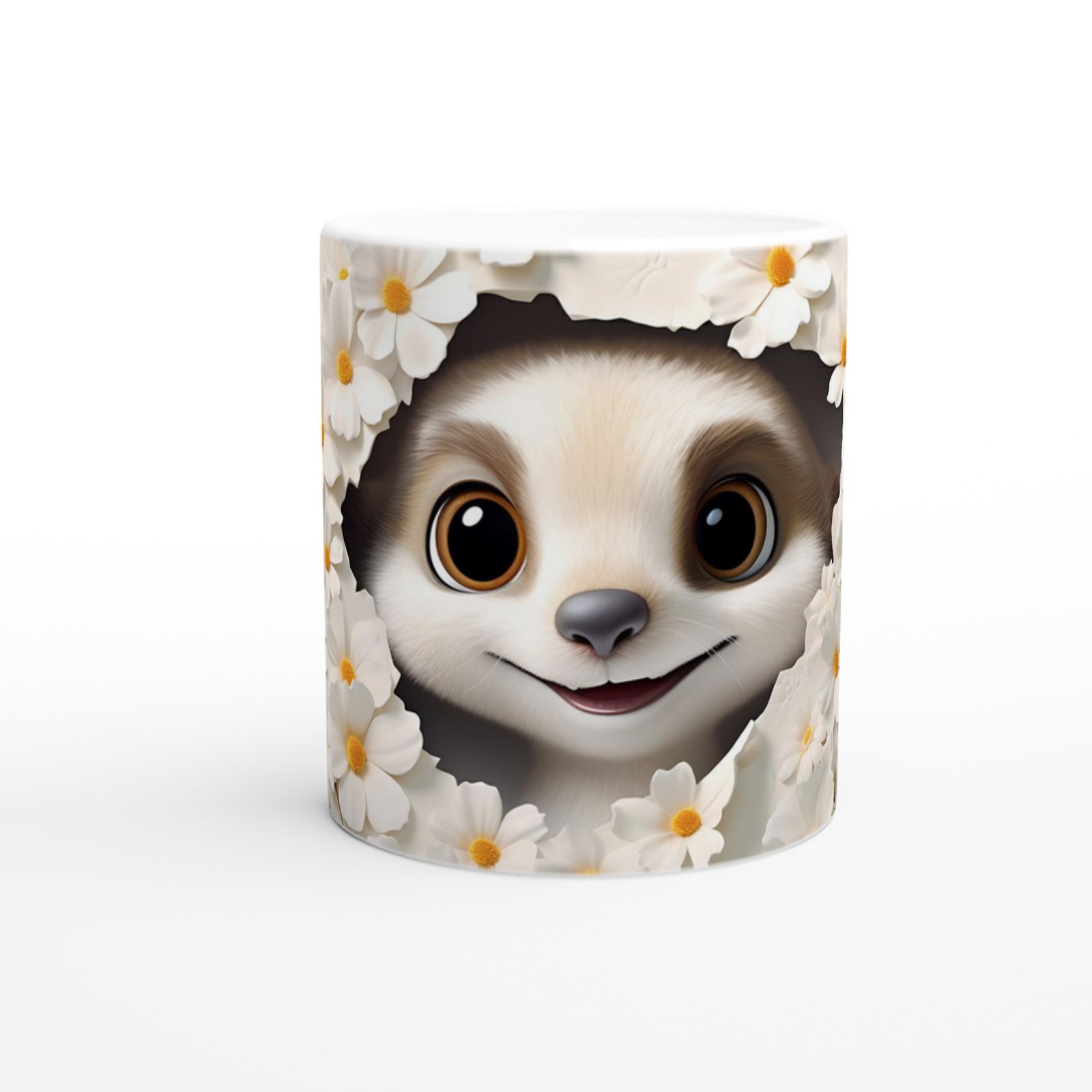 Papatyalar Arasında Gülümseyen Surikat Temalı Baskılı Kupa Bardak