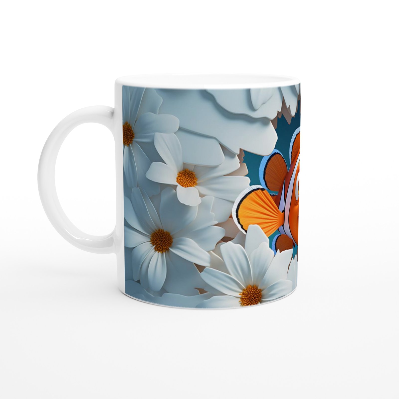 Papatyalar Arasından Bakan Palyaço Balığı Temalı Baskılı Kupa Bardak - 2