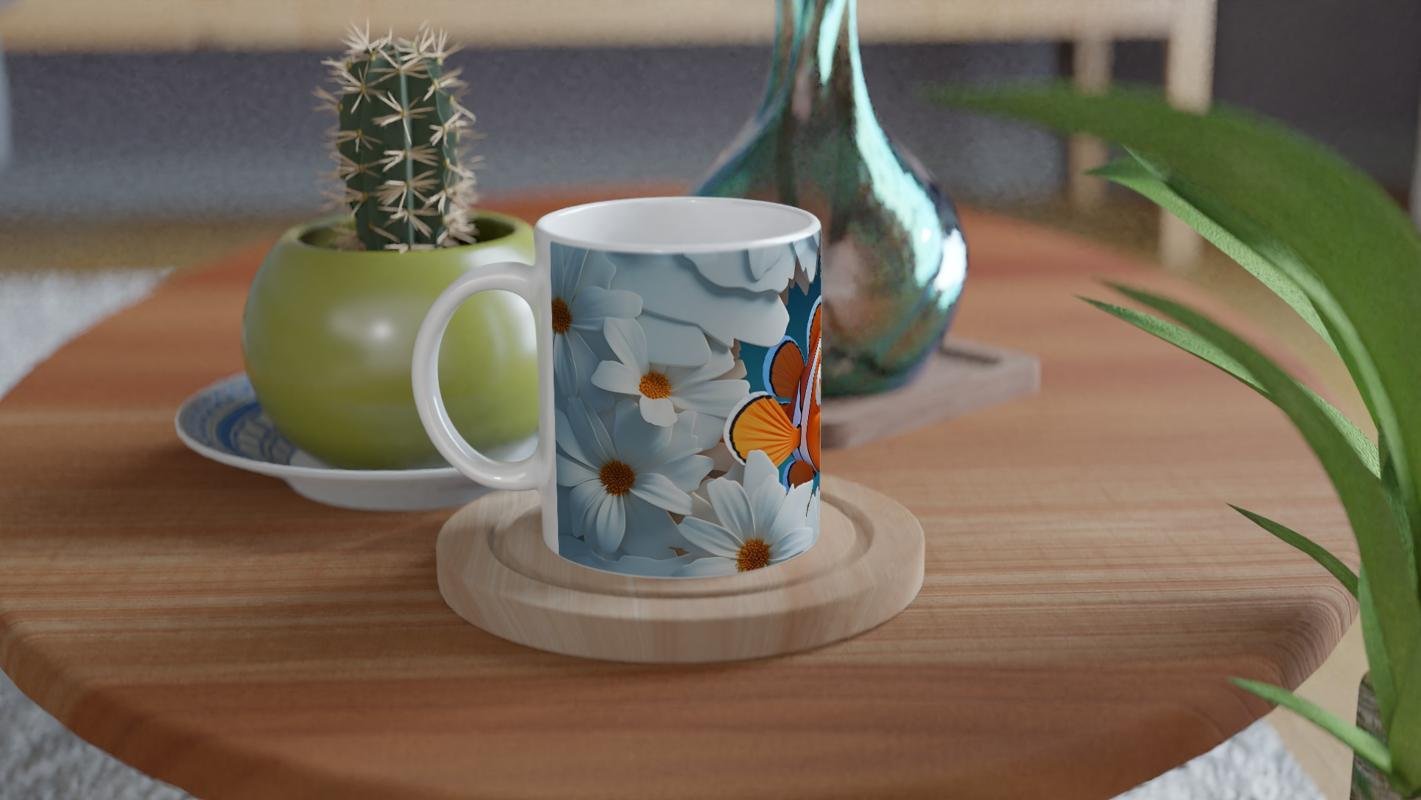 Papatyalar Arasından Bakan Palyaço Balığı Temalı Baskılı Kupa Bardak - 4