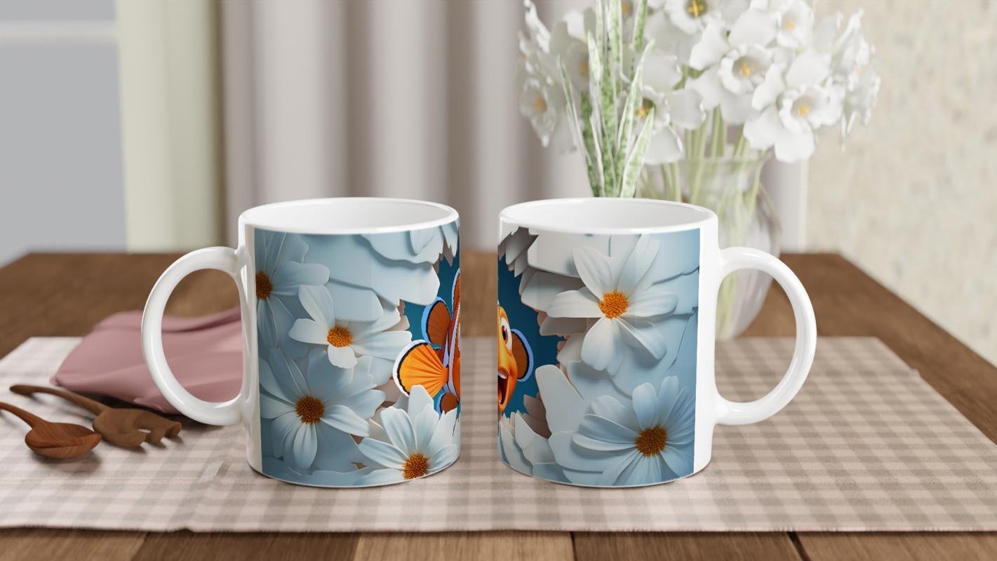 Papatyalar Arasından Bakan Palyaço Balığı Temalı Baskılı Kupa Bardak - 5