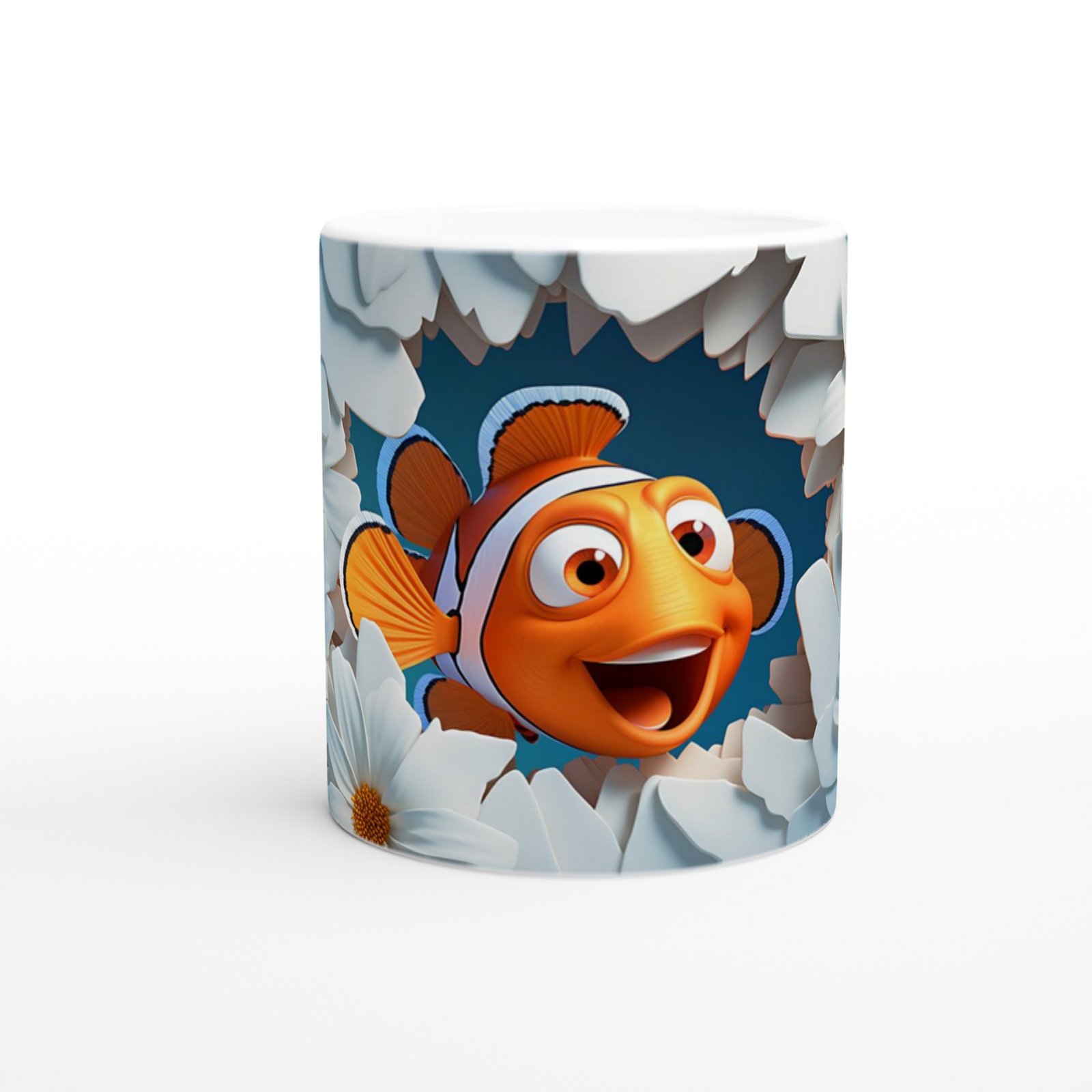 Papatyalar Arasından Bakan Palyaço Balığı Temalı Baskılı Kupa Bardak