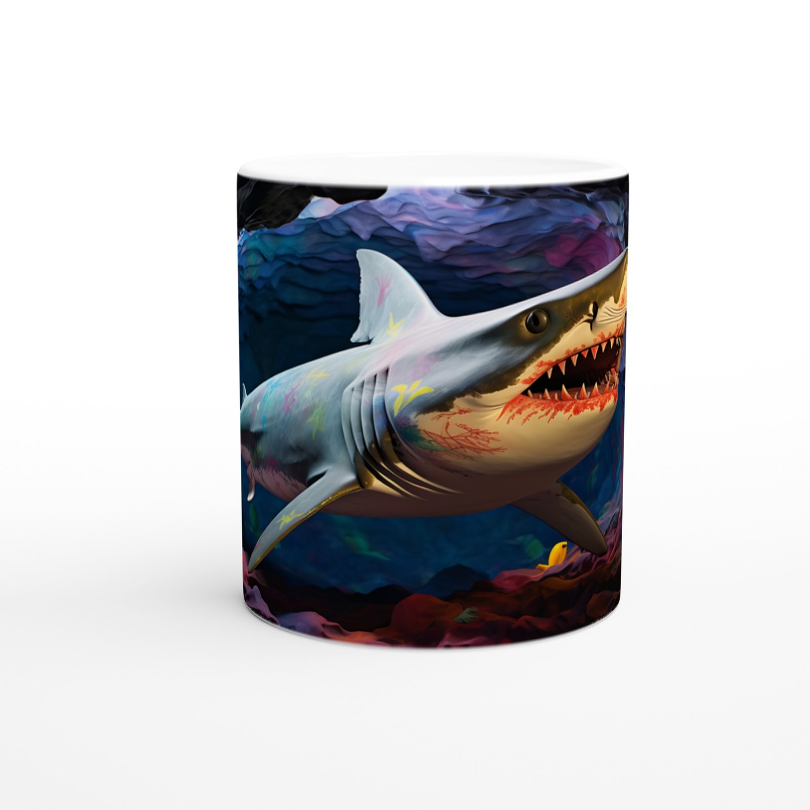 Parlak Desenli Köpekbalığı ve Derin Mağara Su Altı Temalı Kupa Bardak